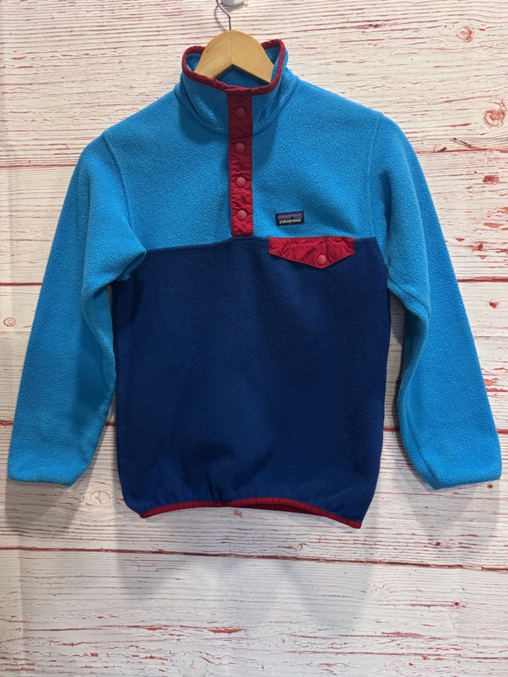 Patagonia Boys' Lightweight Synchilla Snap-T Pullover in Channel Blue Sz M 10 - Picture 2 of 11